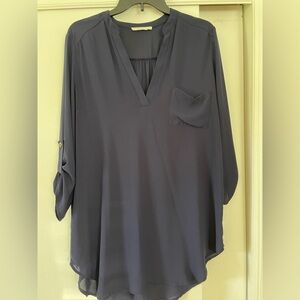 Lush Navy Blue V-Neck Blouse